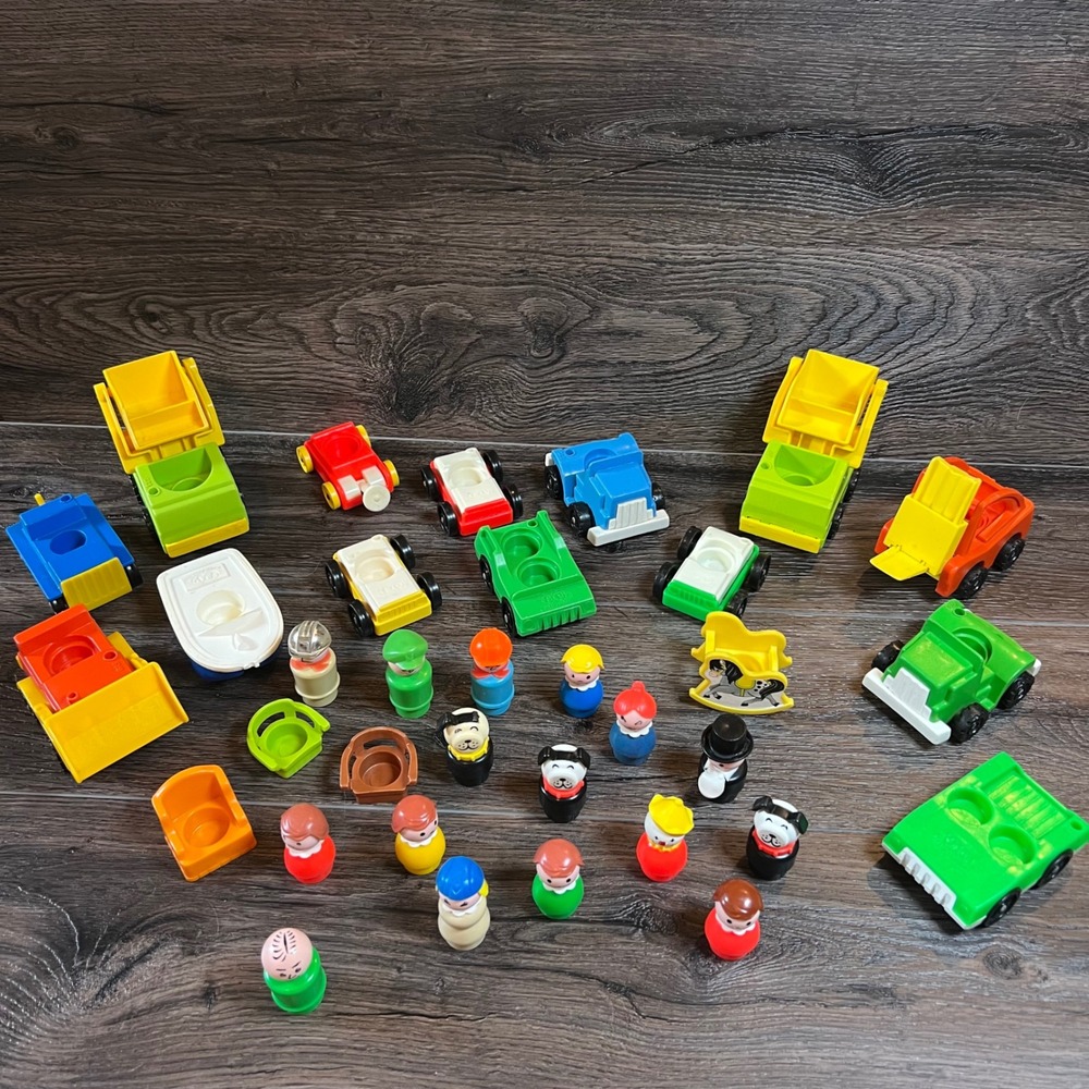 Vintage Fisher Price Little People Lot Figures Vehicles Trucks Cars Boat 30pc